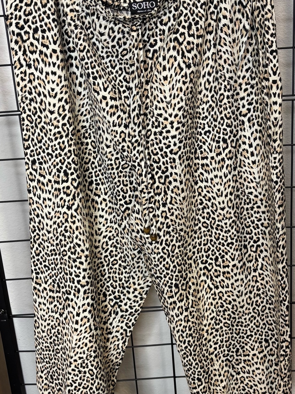 Soho Apparel Leopard Print Wide Leg Pants in Cream, Black, and Tan
